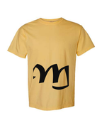 Alphabet M T-Shirt 9 inch calligraphy Black ink, Mustard