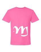 Alphabet M T-Shirt 9 inch calligraphy White ink, Neon Pink