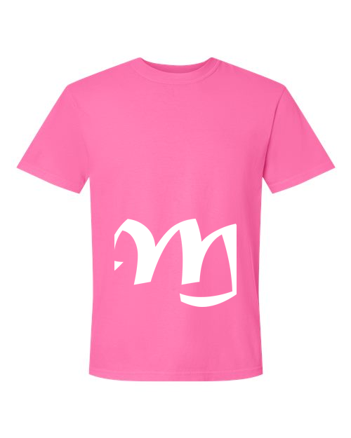 Alphabet M T-Shirt 9 inch calligraphy White ink, Neon Pink