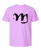 Alphabet M T-Shirt 9 inch calligraphy Black ink, Neon Violet