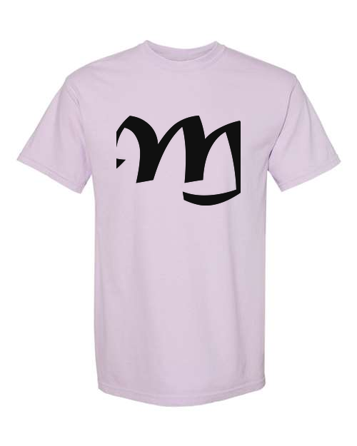 Alphabet M T-Shirt 9 inch calligraphy Black ink, Orchid