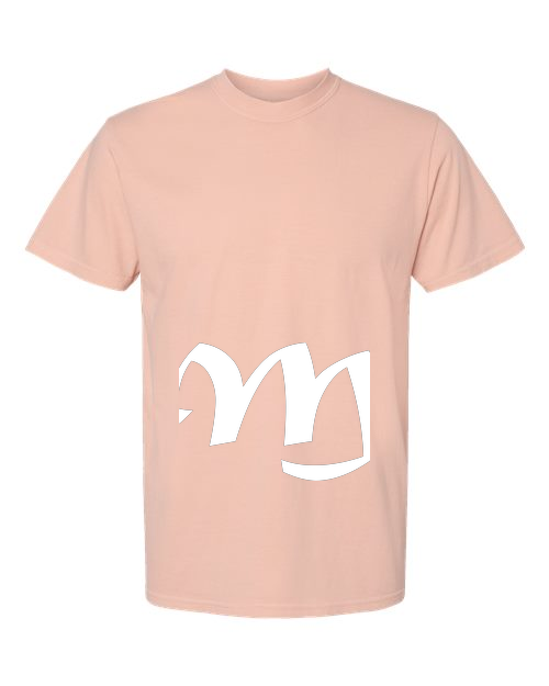Alphabet M T-Shirt 9 inch calligraphy White ink, Peachy
