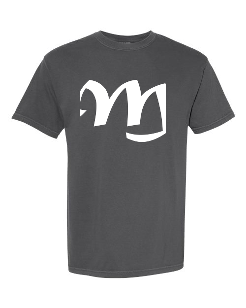 Alphabet M T-Shirt 9 inch calligraphy White ink, Pepper