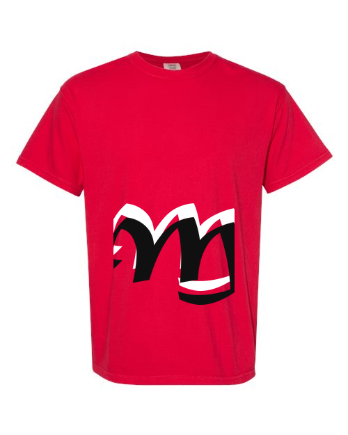 Alphabet M T-Shirt 9 inch calligraphy Black ink, Red