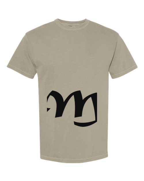 Alphabet M T-Shirt 9 inch calligraphy Black ink, Sandstone