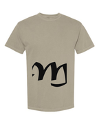 Alphabet M T-Shirt 9 inch calligraphy Black ink, Sandstone