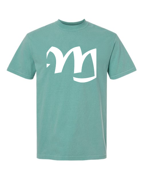 Alphabet M T-Shirt 9 inch calligraphy White ink, Seafoam