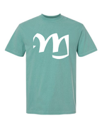 Alphabet M T-Shirt 9 inch calligraphy White ink, Seafoam