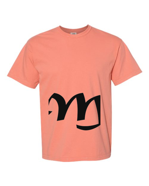 Alphabet M T-Shirt 9 inch calligraphy Black ink, Terracotta