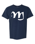 Alphabet M T-Shirt 9 inch calligraphy White ink, True Navy
