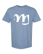 Alphabet M T-Shirt 9 inch calligraphy White ink, Washed Denim