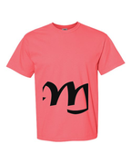 Alphabet M T-Shirt 9 inch calligraphy Black ink, Watermelon