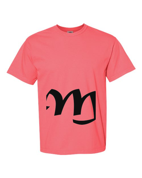 Alphabet M T-Shirt 9 inch calligraphy Black ink, Watermelon