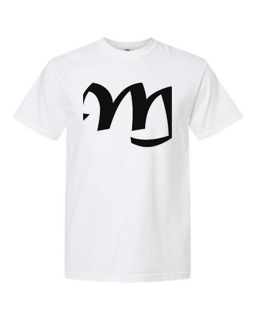 Alphabet M T-Shirt 9 inch calligraphy Black ink, White