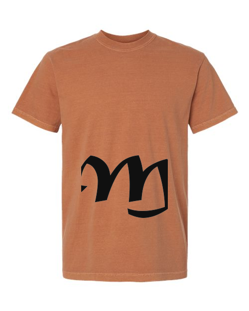 Alphabet M T-Shirt 9 inch calligraphy Black ink, Yam