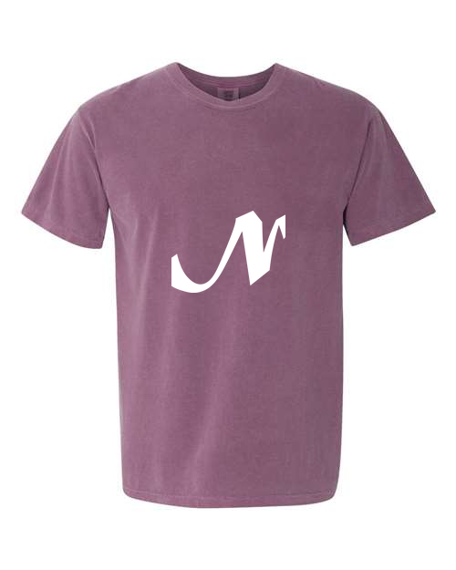 Alphabet N T-Shirt 9 inch calligraphy White ink, Berry