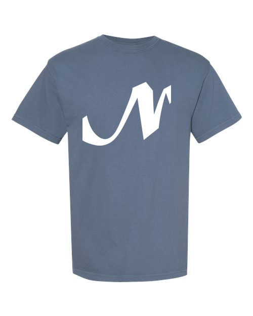 Alphabet N T-Shirt 9 inch calligraphy White ink, Blue Jean