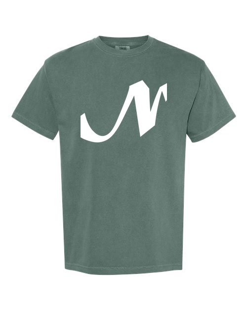Alphabet N T-Shirt 9 inch calligraphy White ink, Blue Spruce