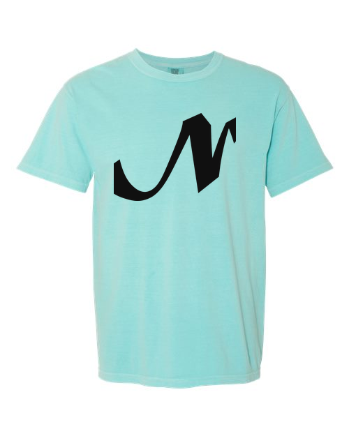 Alphabet N T-Shirt 9 inch calligraphy Black ink, Chalky Mint