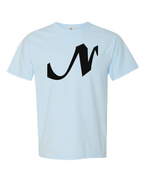 Alphabet N T-Shirt 9 inch calligraphy Black ink, Chambray
