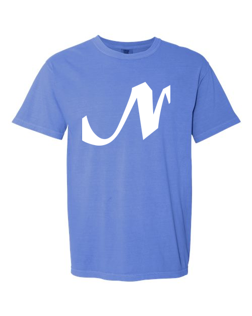 Alphabet N T-Shirt 9 inch calligraphy White ink, Flo Blue