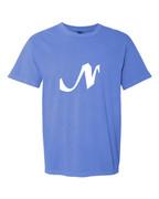 Alphabet N T-Shirt 9 inch calligraphy White ink, Flo Blue