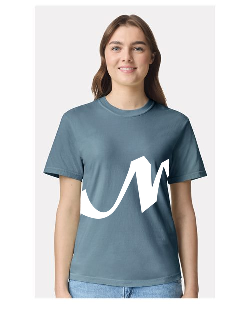 Alphabet N T-Shirt 9 inch calligraphy White ink, Ice Blue
