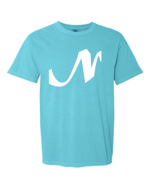 Alphabet N T-Shirt 9 inch calligraphy White ink, Lagoon