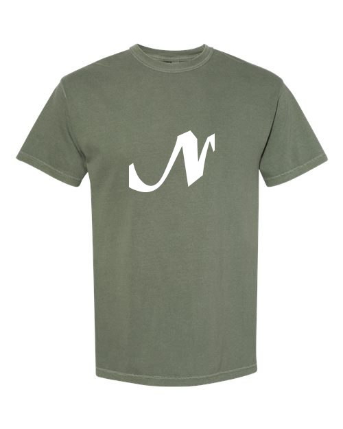 Alphabet N T-Shirt 9 inch calligraphy White ink, Moss