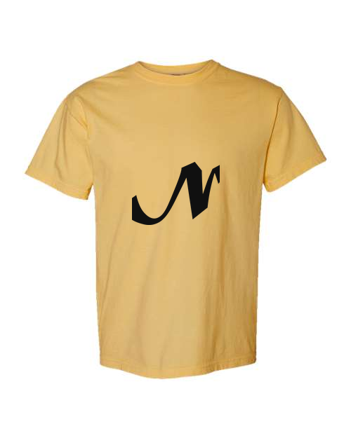 Alphabet N T-Shirt 9 inch calligraphy Black ink, Mustard