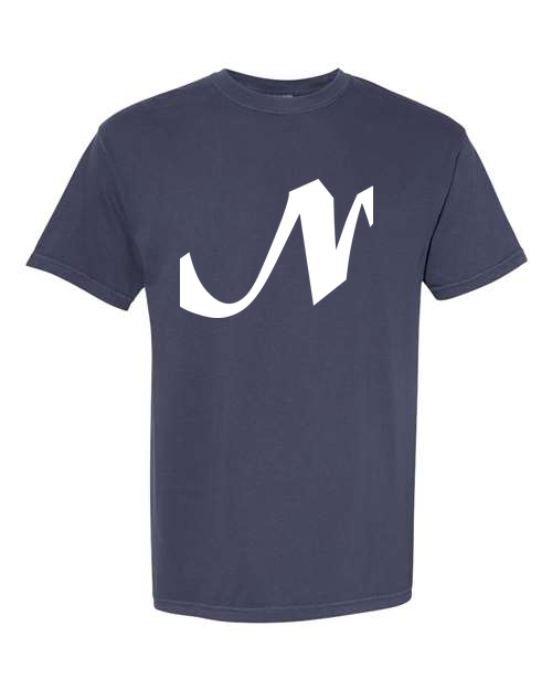 Alphabet N T-Shirt 9 inch calligraphy White ink, Navy