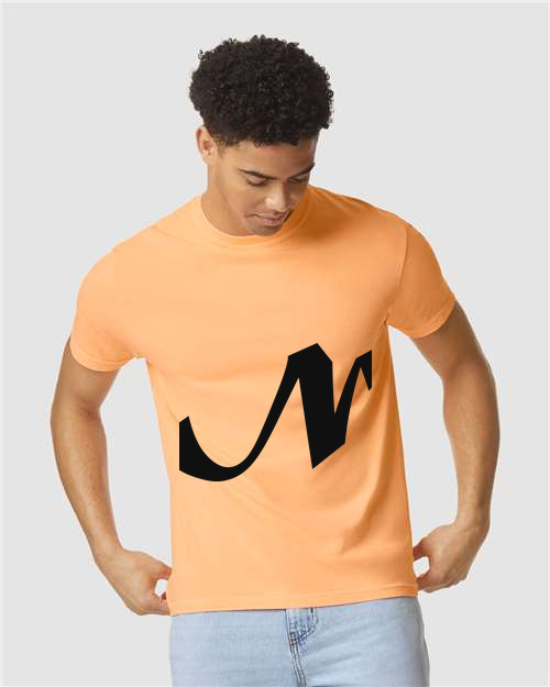 Alphabet N T-Shirt 9 inch calligraphy Black ink, Neon Cantaloupe