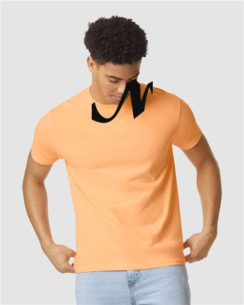 Alphabet N T-Shirt 9 inch calligraphy Black ink, Neon Cantaloupe