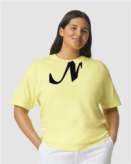 Alphabet N T-Shirt 9 inch calligraphy Black ink, Neon Lemon