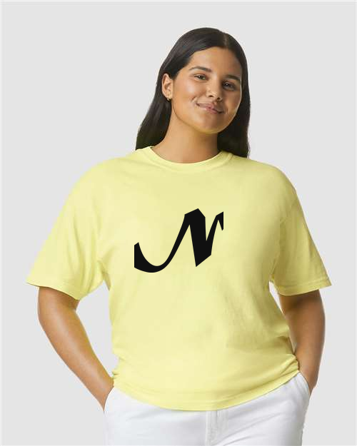 Alphabet N T-Shirt 9 inch calligraphy Black ink, Neon Lemon
