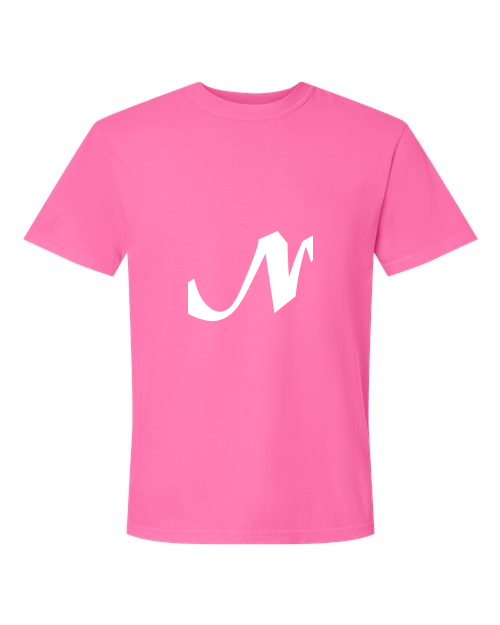 Alphabet N T-Shirt 9 inch calligraphy White ink, Neon Pink