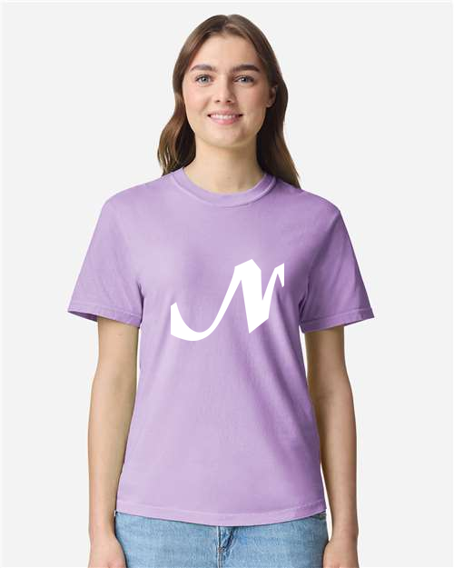 Alphabet N T-Shirt 9 inch calligraphy Black ink, Orchid