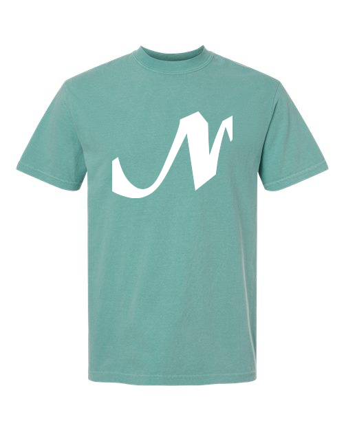 Alphabet N T-Shirt 9 inch calligraphy White ink, Seafoam