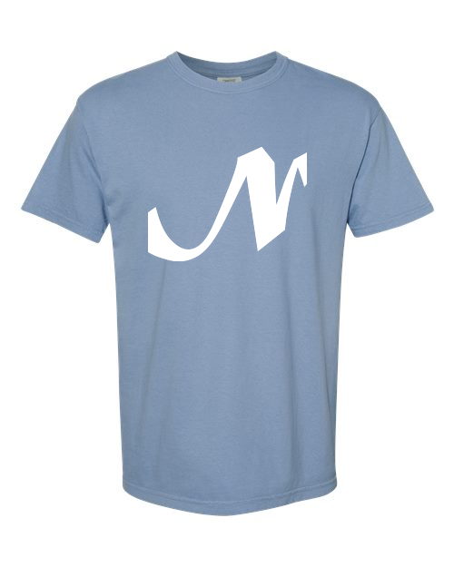 Alphabet N T-Shirt 9 inch calligraphy White ink, Washed Denim