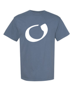 Alphabet O T-Shirt 9 inch calligraphy White ink, Blue Jean