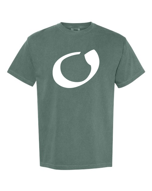 Alphabet O T-Shirt 9 inch calligraphy White ink, Blue Spruce