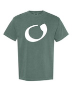 Alphabet O T-Shirt 9 inch calligraphy White ink, Blue Spruce