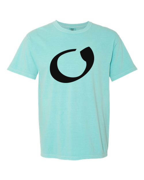 Alphabet O T-Shirt 9 inch calligraphy Black ink, Chalky Mint