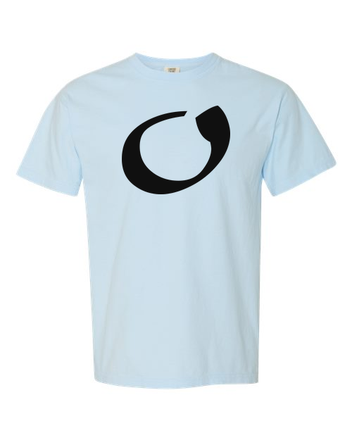 Alphabet O T-Shirt 9 inch calligraphy Black ink, Chambray