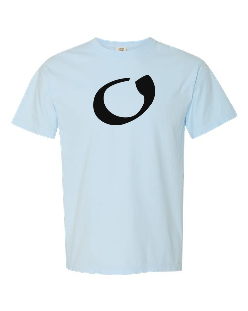 Alphabet O T-Shirt 9 inch calligraphy Black ink, Chambray