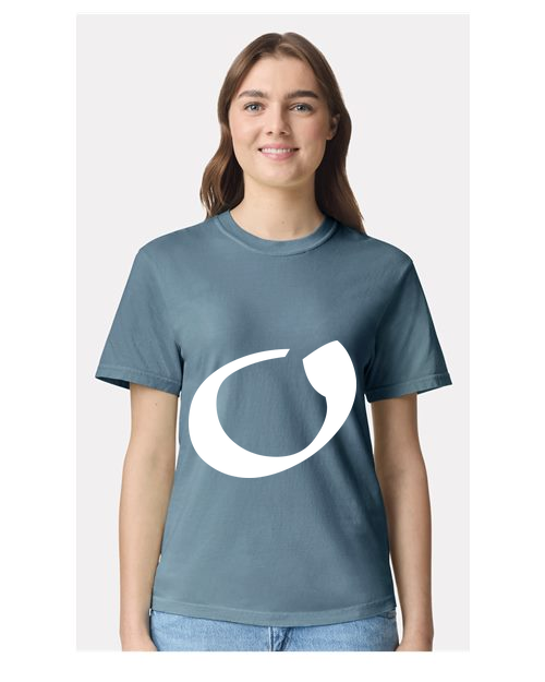 Alphabet O T-Shirt 9 inch calligraphy White ink, Ice Blue