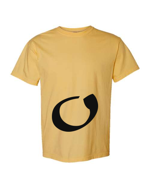 Alphabet O T-Shirt 9 inch calligraphy Black ink, Mustard