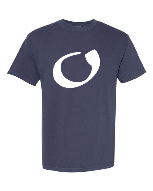 Alphabet O T-Shirt 9 inch calligraphy White ink, Navy