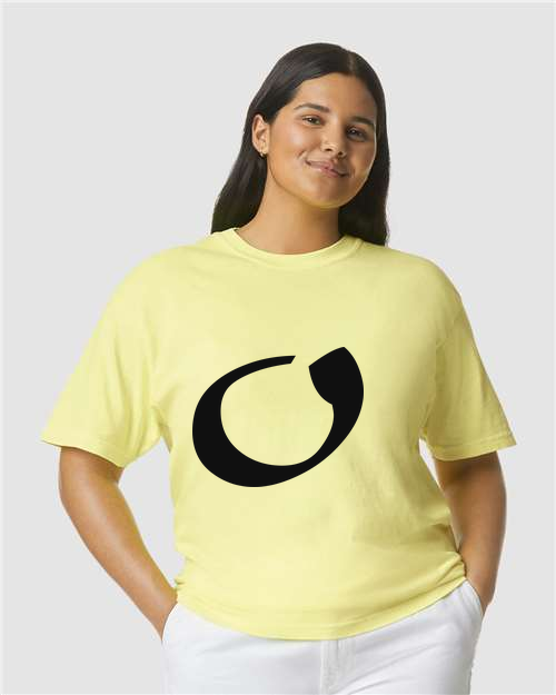 Alphabet O T-Shirt 9 inch calligraphy Black ink, Neon Lemon