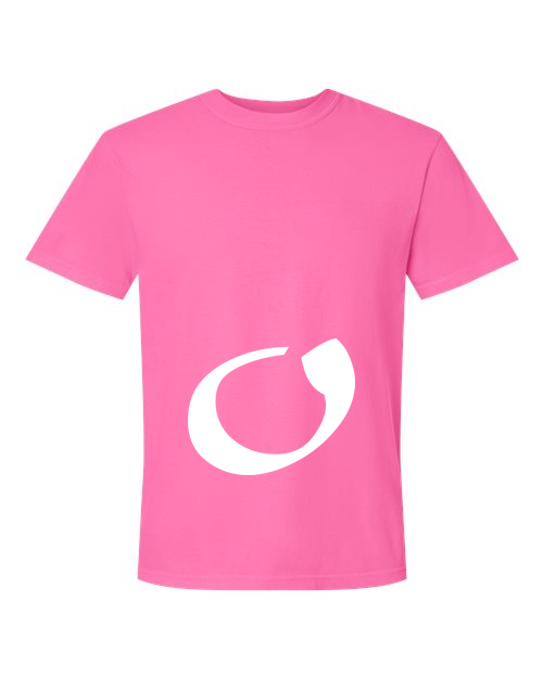 Alphabet O T-Shirt 9 inch calligraphy White ink, Neon Pink